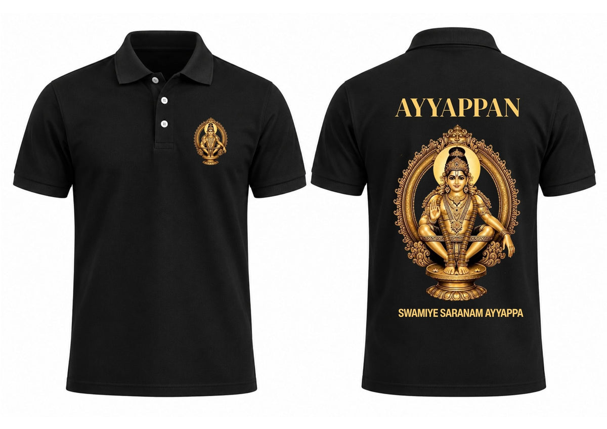 Ayyappan Swamiye Saranam Printed Polo T-Shirt: Black