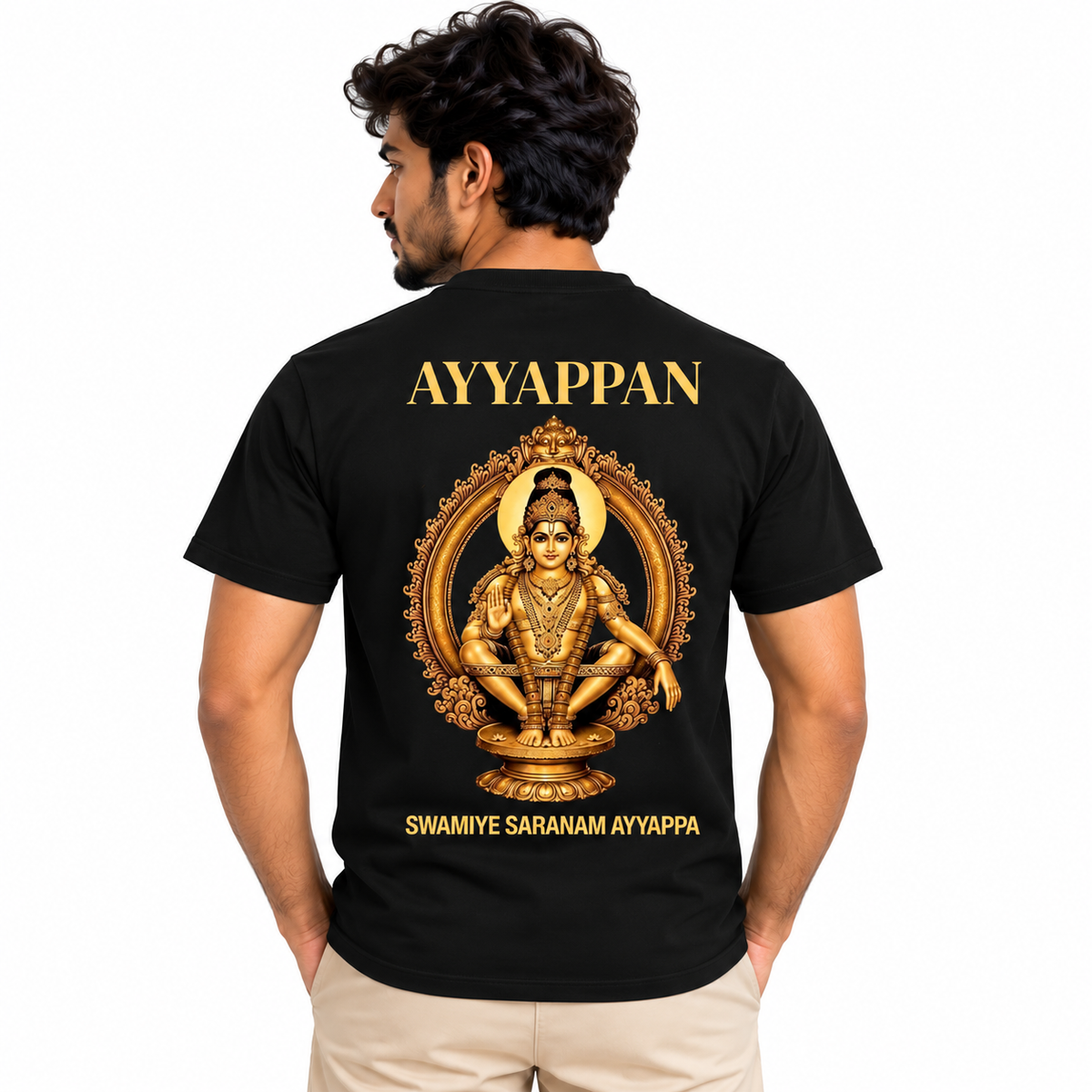 Ayyappan Swamiye Saranam Printed Round Neck T-Shirt: Black