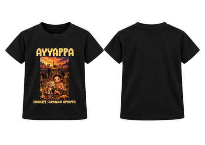 Little Ayyappa Sabarimala Sunset Printed Kids Round Neck T-Shirt: Black