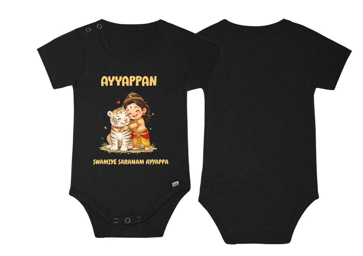Little Ayyappan with Tiger Printed Baby Romper: Black