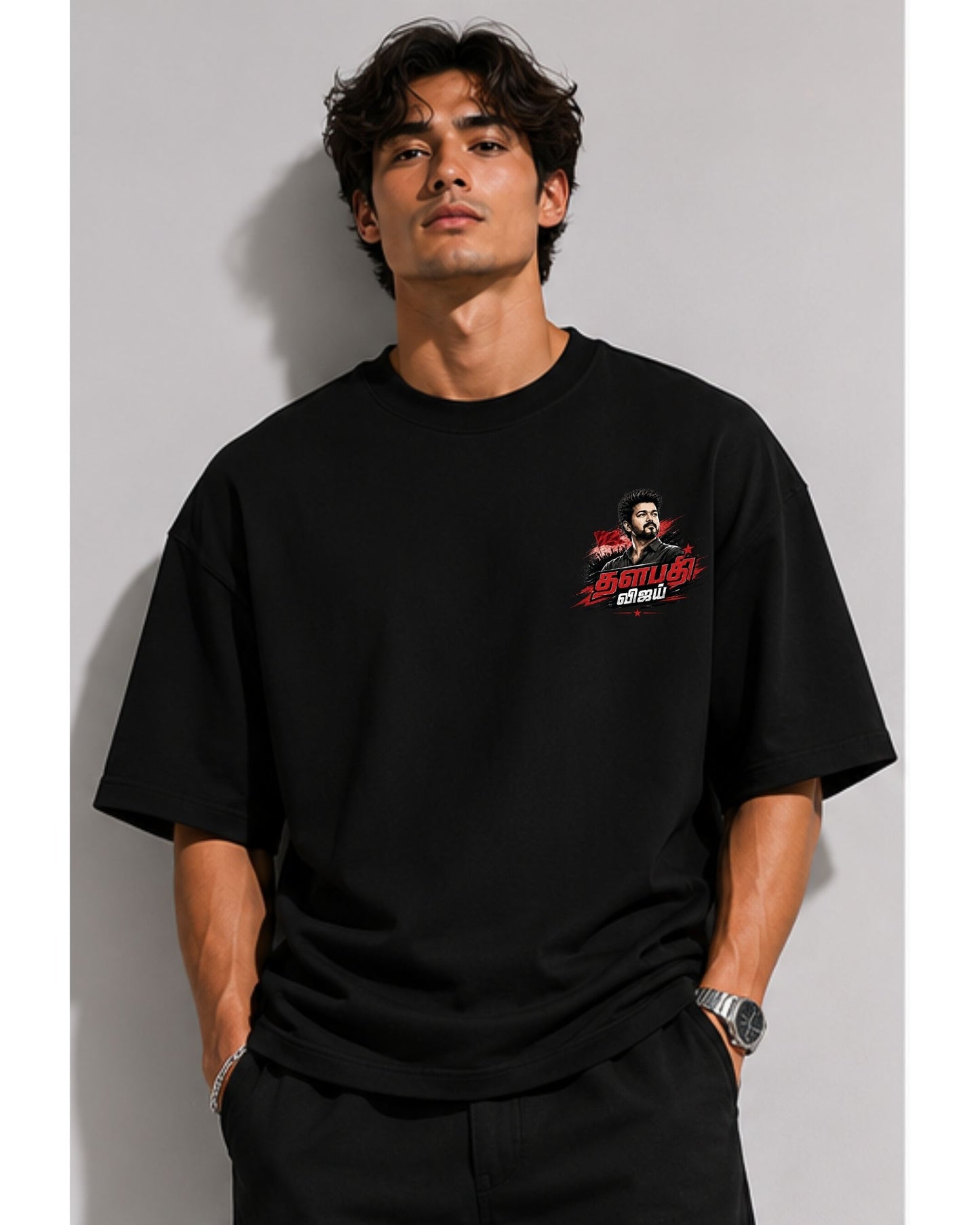 Thalapathy Vijay Fan Edition 240 GSM Oversized Cotton T-Shirt-2