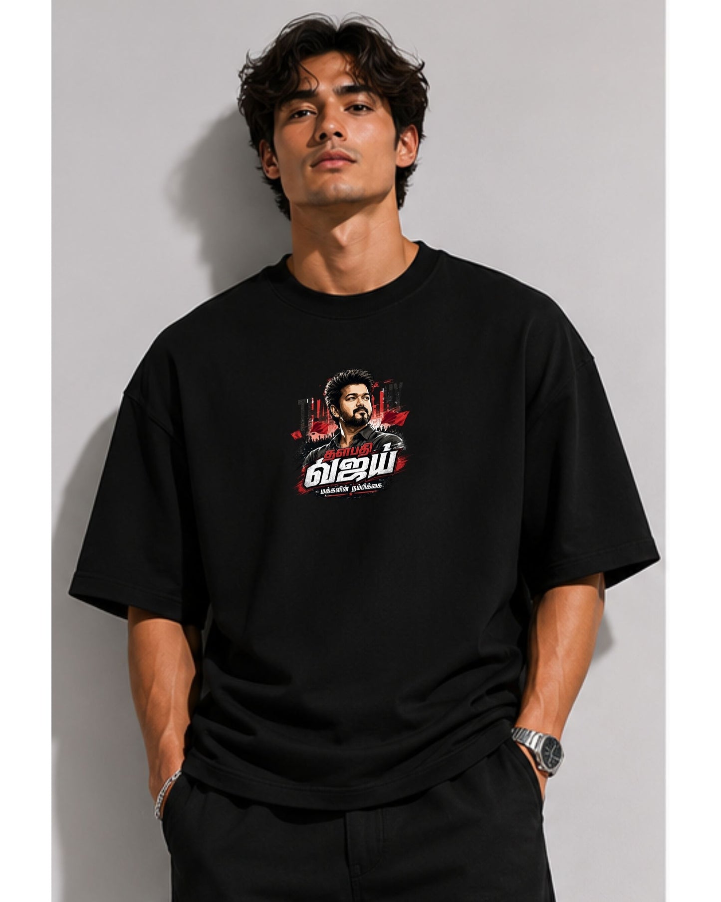 Thalapathy Vijay Fan Edition 240 GSM Oversized Cotton T-Shirt-4