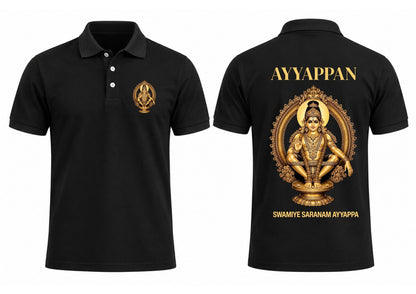 Ayyappan Swamiye Saranam Printed Polo T-Shirt: Black