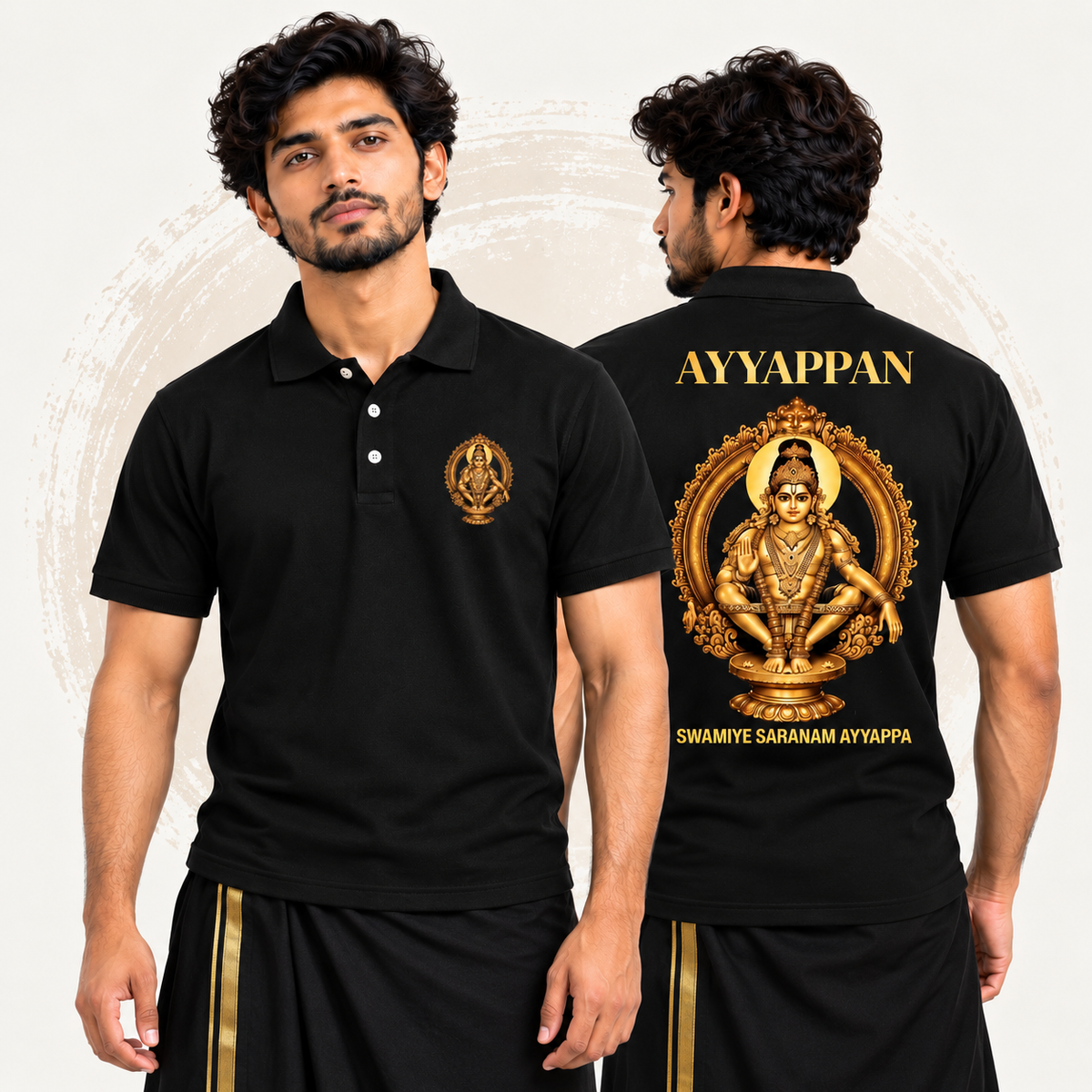 Ayyappan Swamiye Saranam Printed Polo T-Shirt: Black