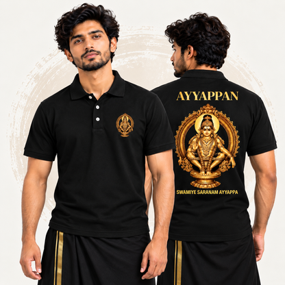 Ayyappan Swamiye Saranam Printed Polo T-Shirt: Black