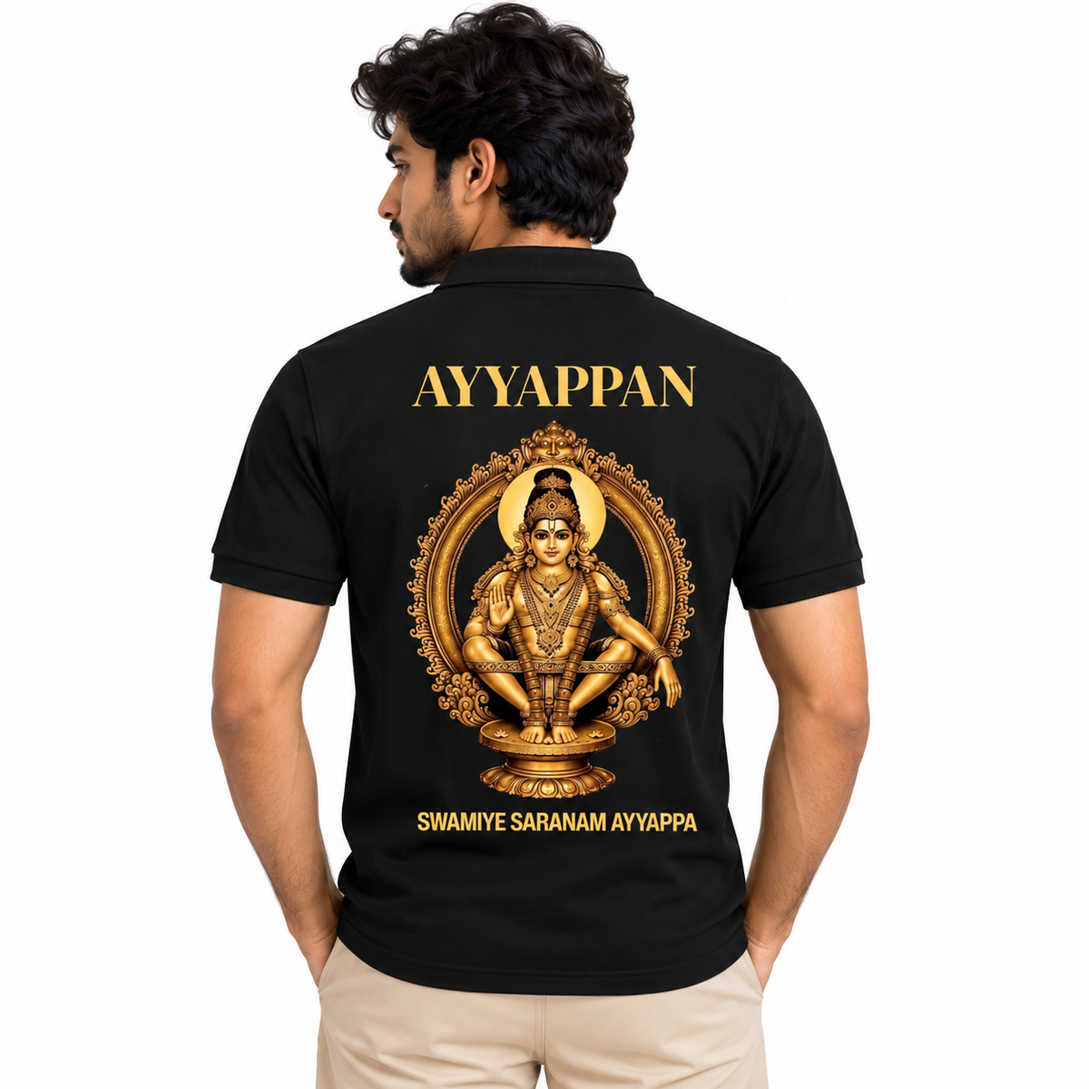 Ayyappan Swamiye Saranam Printed Polo T-Shirt: Black