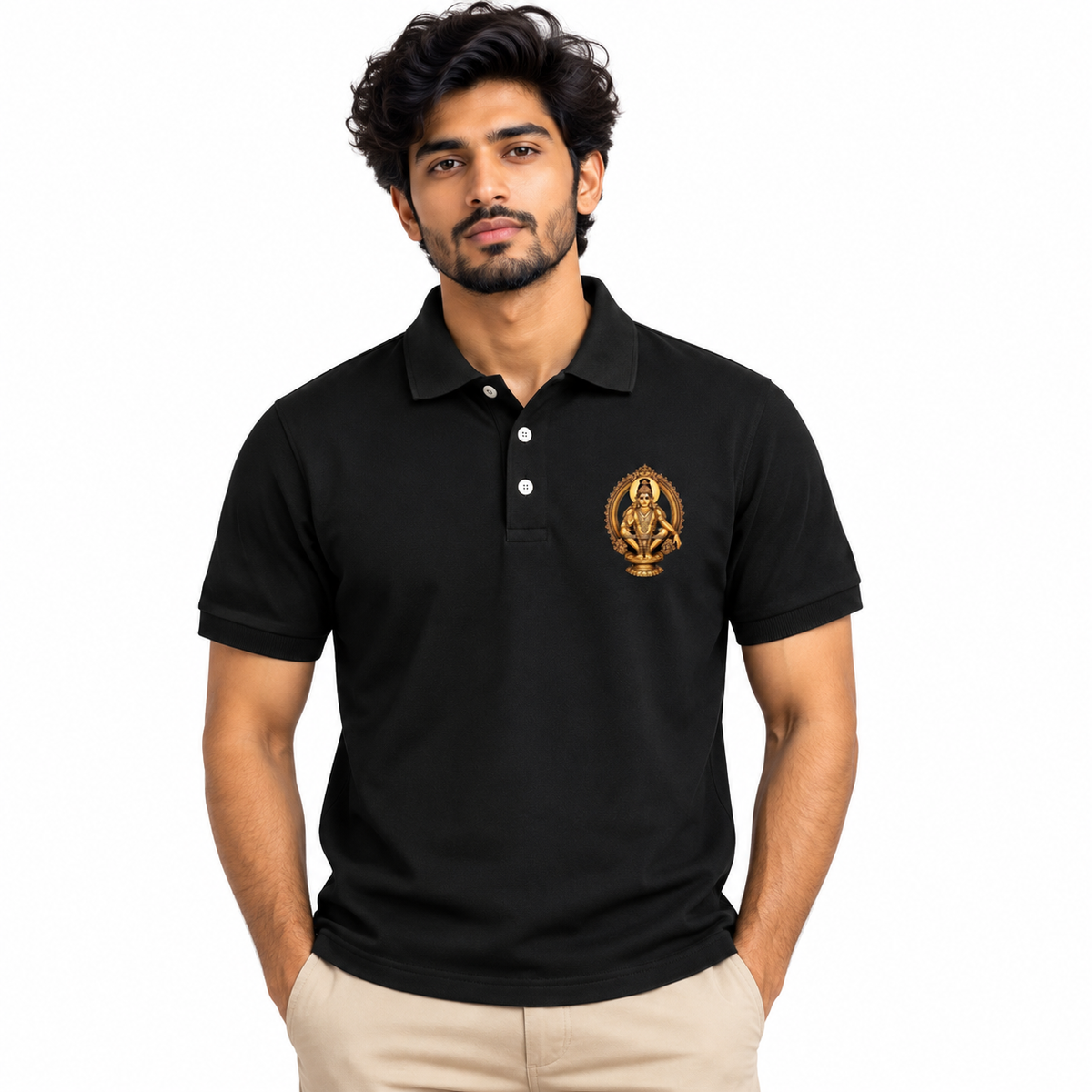 Ayyappan Swamiye Saranam Printed Polo T-Shirt: Black