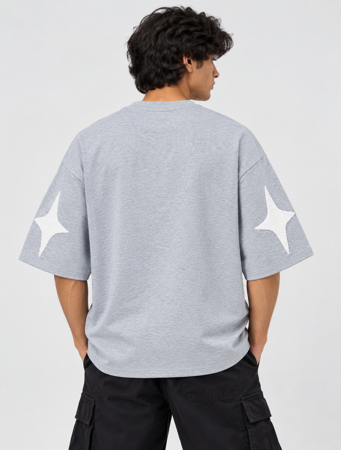 Smile Chenille-Effect Oversized Tee — Grey Melange
