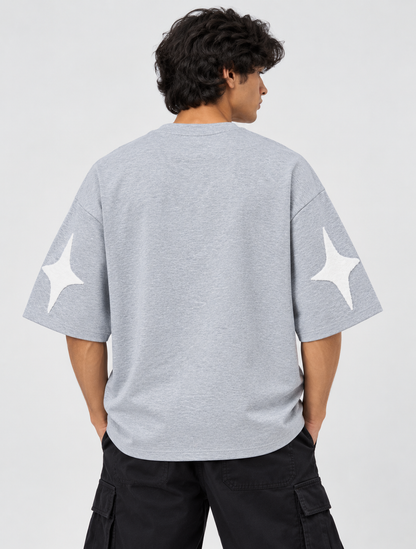 Smile Chenille-Effect Oversized Tee — Grey Melange