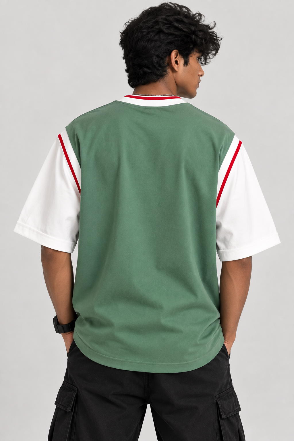 Retro Humble Varsity Colorblock Oversized Tee — Green & White