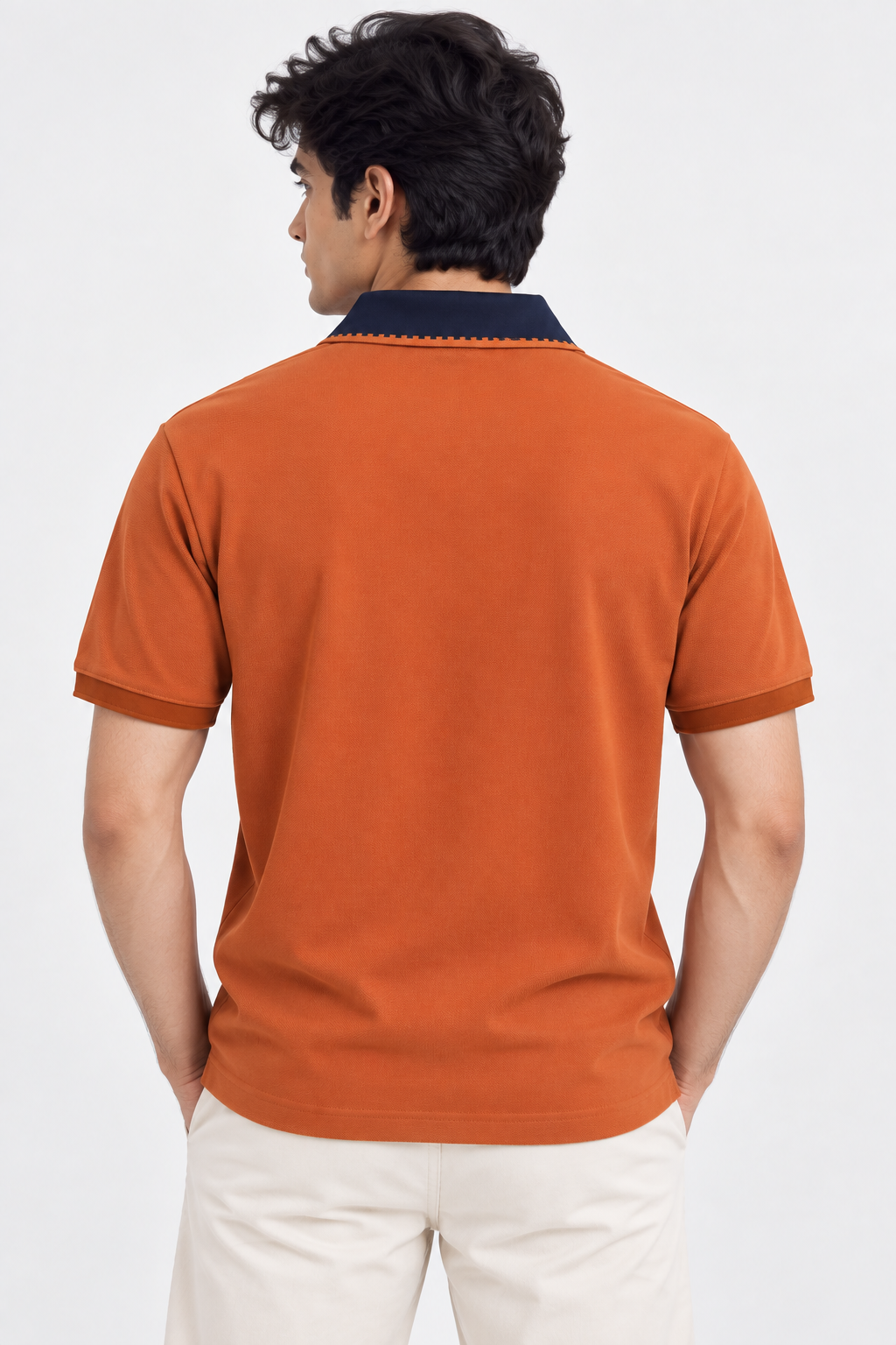 Rust Orange Contrast Collar Polo T-Shirt