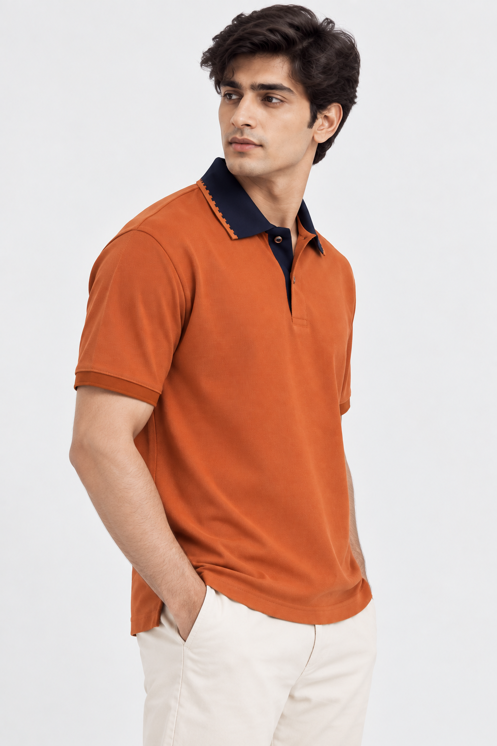 Rust Orange Contrast Collar Polo T-Shirt