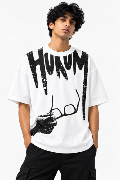 Hukum Drip Typography Oversized Tee — Black & White