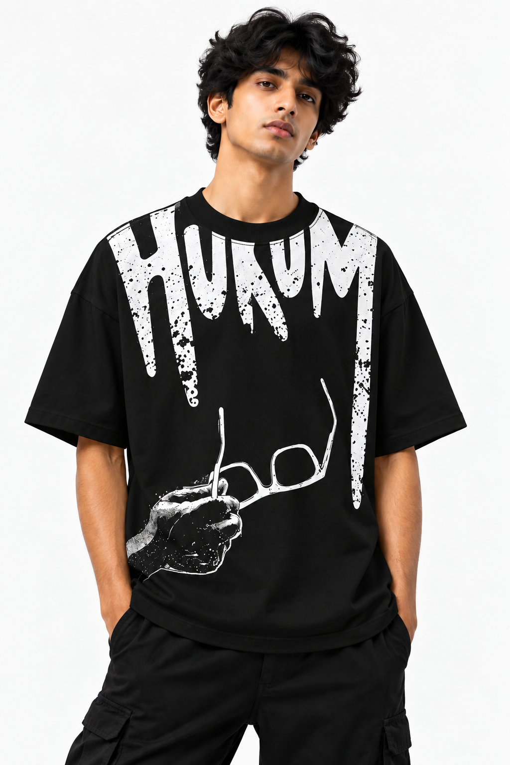 Hukum Drip Typography Oversized Tee — Black & White
