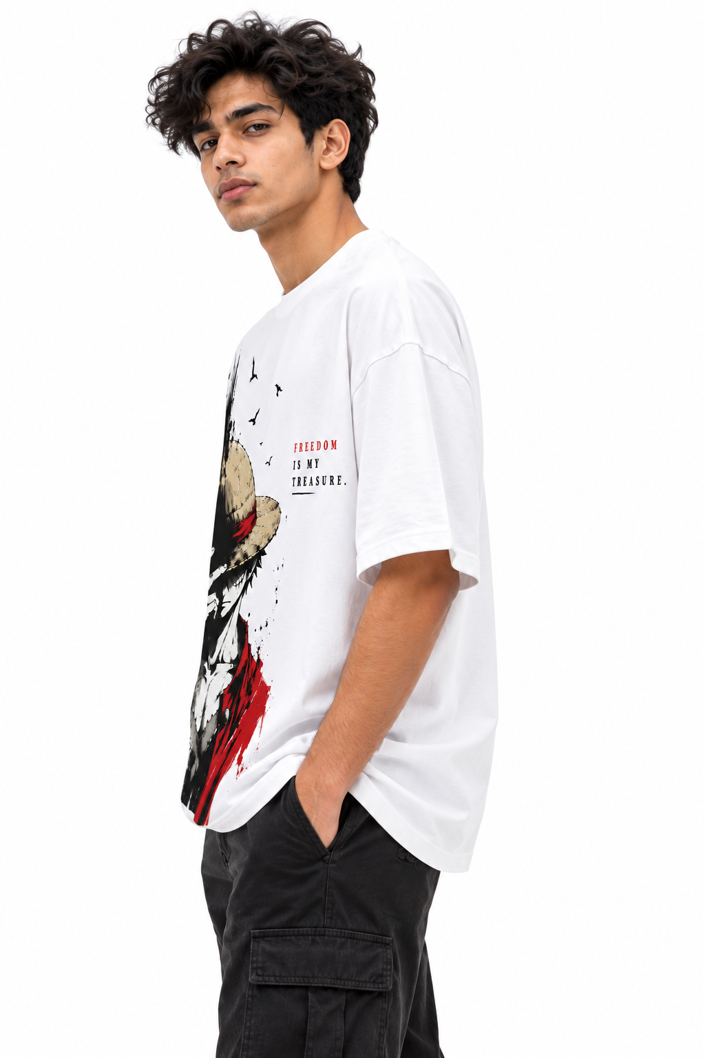 Freedom Is My Treasure Ink Art Graphic Oversized Tee: White