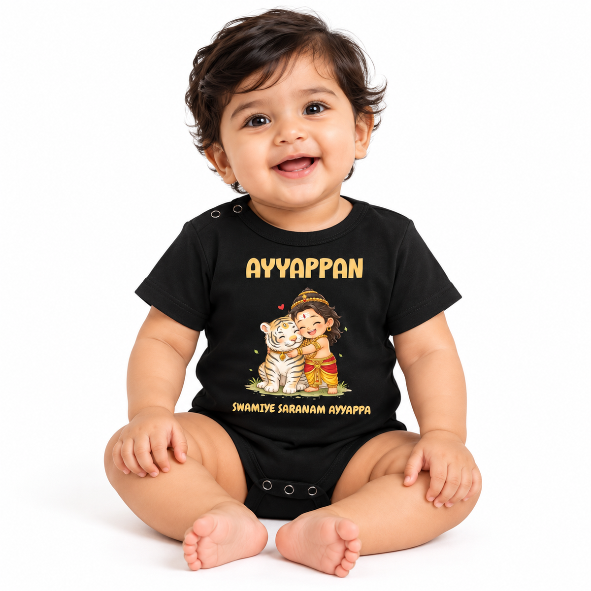 Little Ayyappan with Tiger Printed Baby Romper: Black