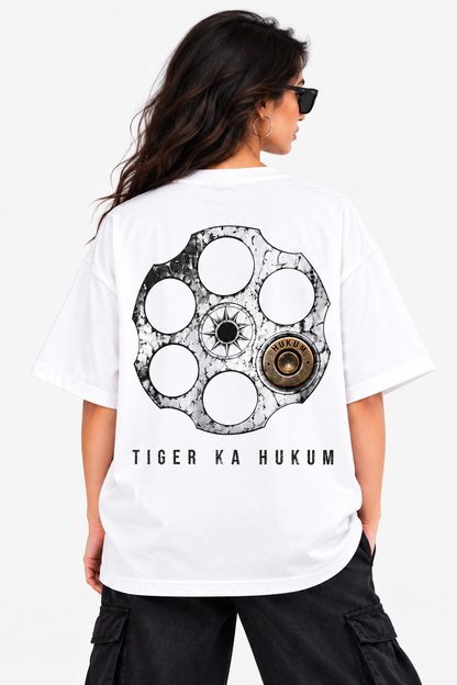Women Hukum Drip Typography Oversized Tee — Black & White