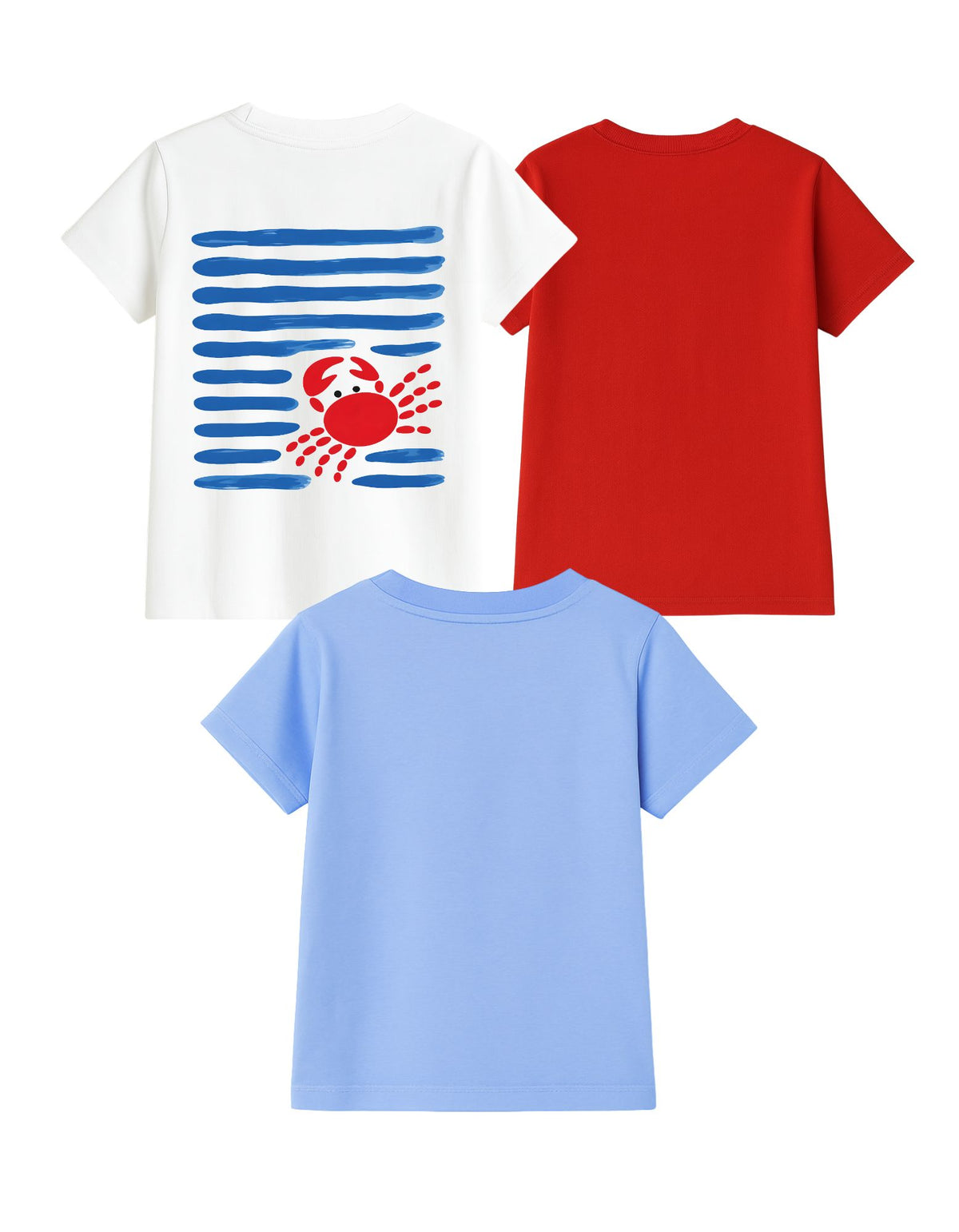 Crab and Surfing Cotton Printed  Round Neck Half Sleeve T-Shirts for Kids