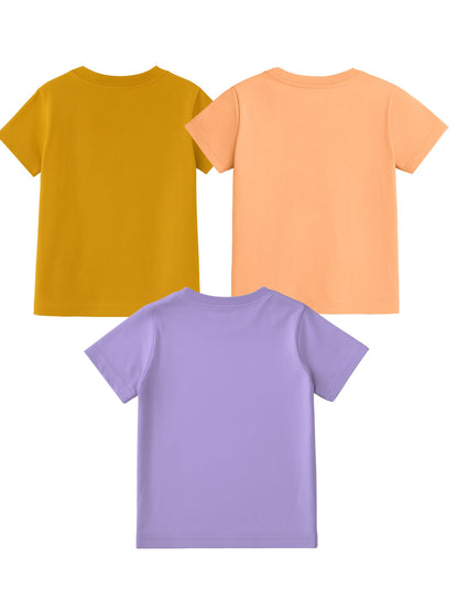 Floral & Teddy Printed Round Neck Half Sleeve T-Shirts for Girls