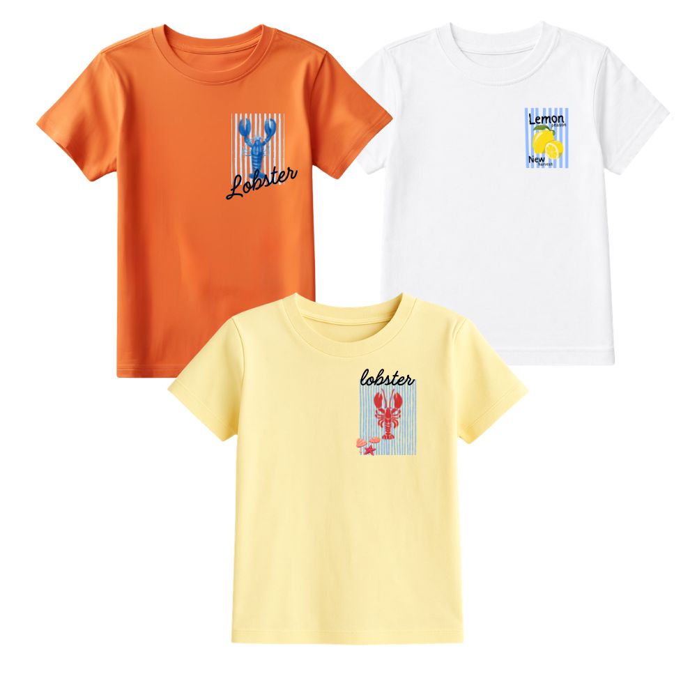 Cotton Lobster Printed  Round Neck Half Sleeve T-Shirts for Kids