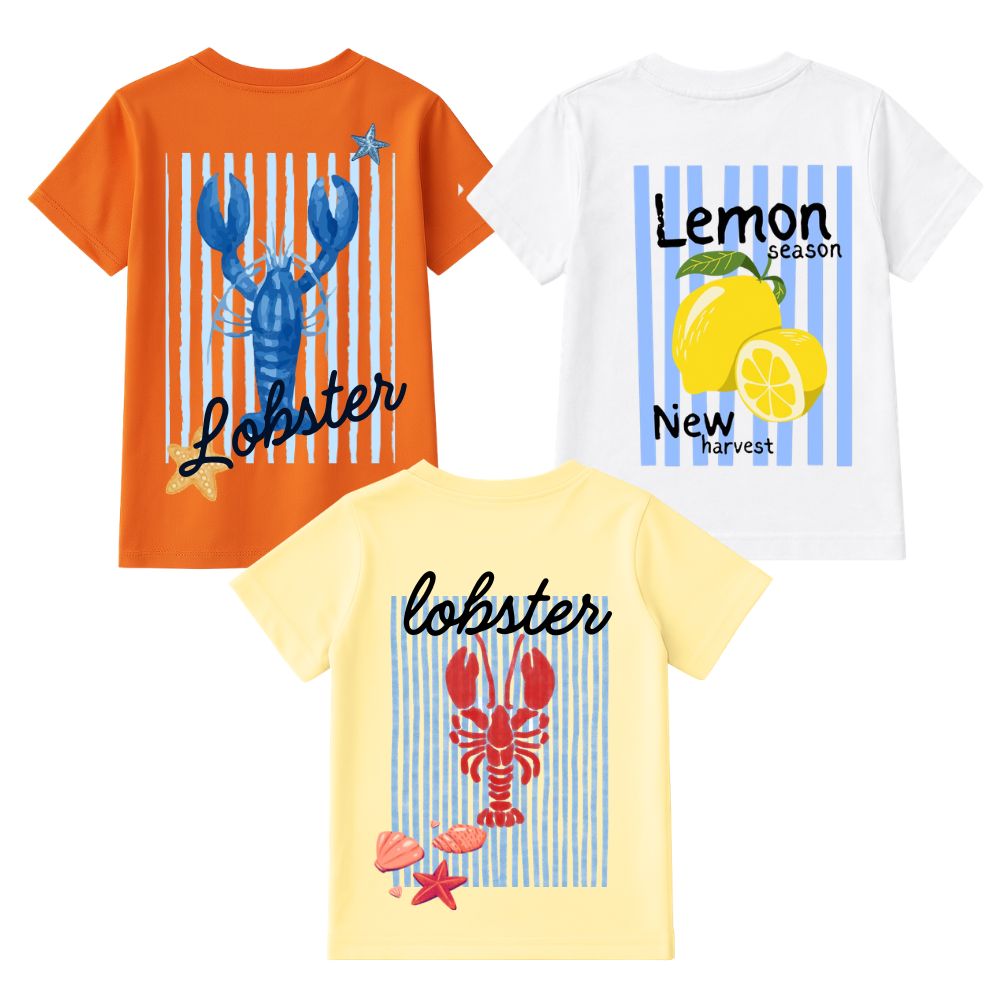 Cotton Lobster Printed  Round Neck Half Sleeve T-Shirts for Kids