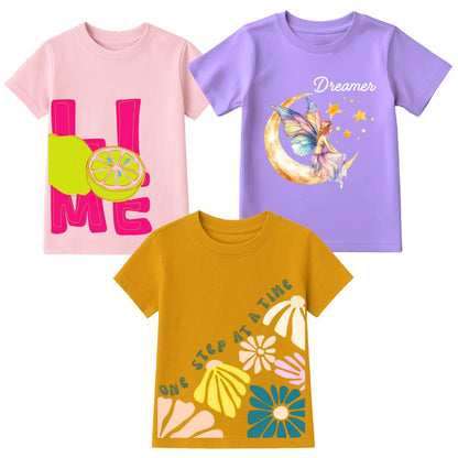 Lime & Fairy Printed Round Neck Half Sleeve T-Shirts for Girls