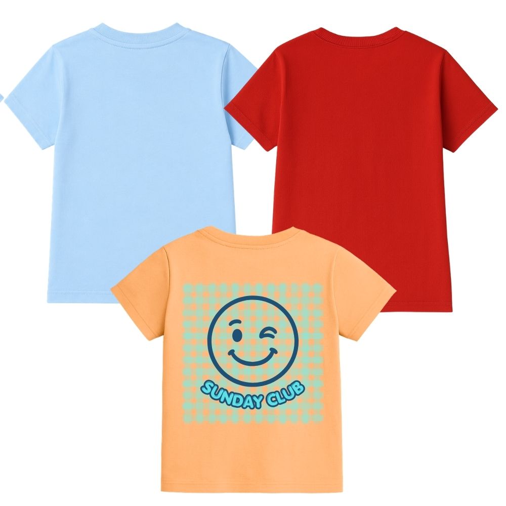 Cotton Dino & Smiley  Printed  Round Neck Half Sleeve T-Shirt for Kids