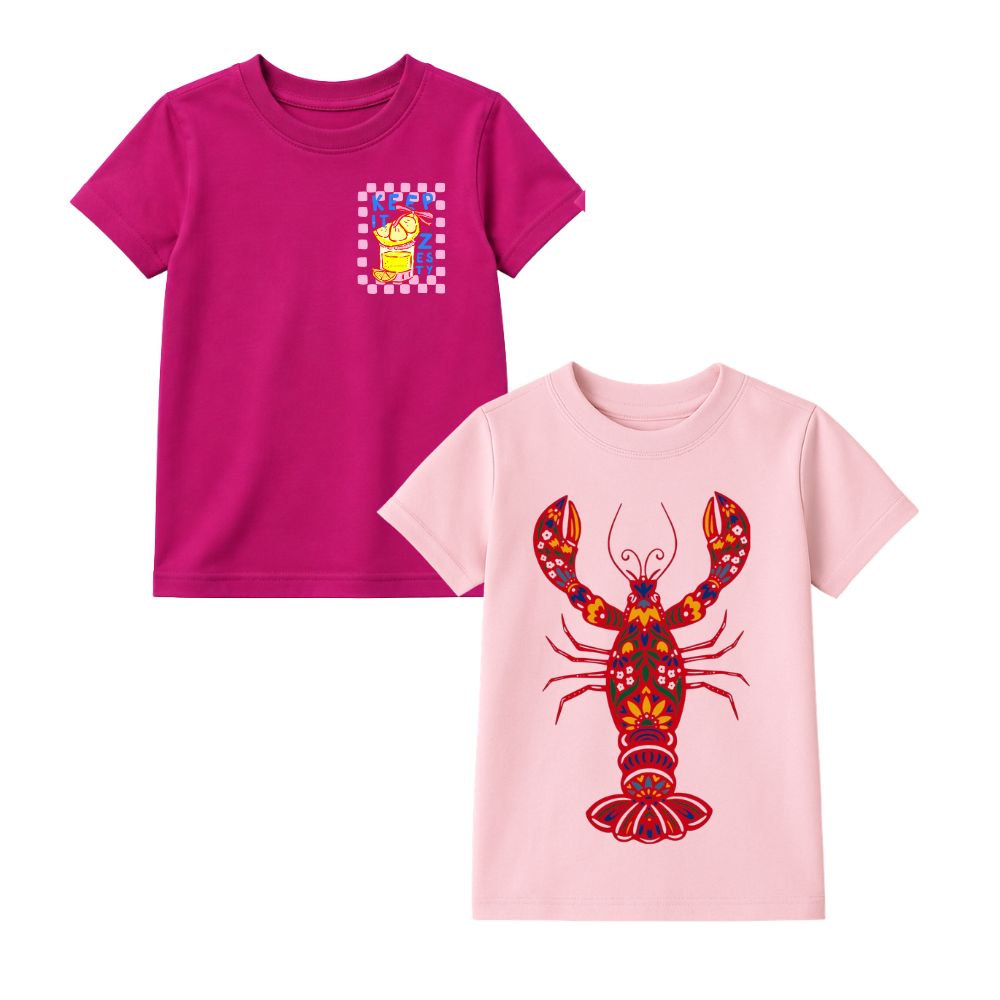 Lobster & Lemon Drink Graphic Printed Round Neck Half Sleeve T-Shirts for Girls