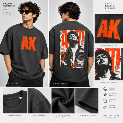 AK Graphic Oversized T-Shirt – 240 GSM Bio-Washed Loopknit Cotton